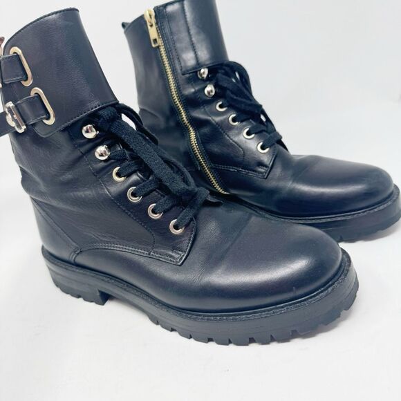 VERSACE COLLECTION | Black & Gold Double Buckle Combat Moto Boots Women’s 37 (7) - Picture 9 of 13